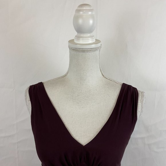 Ted Baker Dress 2 US 6 Dark Purple Sleeveless V-Neck Empire Tie Waist - Picture 2 of 12